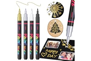 DAPAWIN Permanent Marker Fein Wasserfest Stift: Trocknen Schnell Lackstift Glasmalstifte 0.7mm, 4 Farben Wasserfester Stift: Schwarz, Weiß, Gold, Silber, für Stein, Glas, Holz, Reifen, Metall, Papier