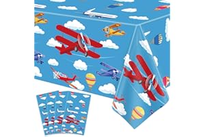 INSPIREYEE 4 Pack Airplane Party Tablecloth Decoration Plane Table Cloth Supplies 51” x 86” Disposable Airplane Tablecloths Birthday Decorations for Kids