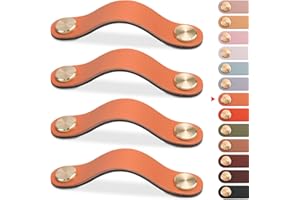 LEREATI 4 Pezzi Maniglie per Mobili in Pelle, 96mm Maniglie Armadio, Pomelli per Mobili Vintage, Pomello Porta per Cassetti, Armadio Cameretta, Cucina, Borsa Decorazione (Arancione Chiaro)
