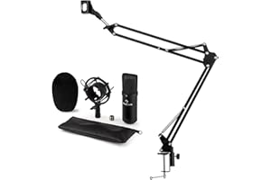 AUNA CM001B Kit Micro V3 en 2 Parties - Microphone XLR à condensateur et perchette, Home Studio, Installation Simple, Orientation individualisée grâce aux charnières, Corps en Laiton, Noir