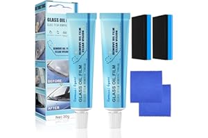 NEYEAU 2 PCS Car Glass Oil Film Remover,Car Glass Oil Film Cleaner With Sponge and Towel,Car Glass Polishing Degreaser, Car Windshield Sticker Remover