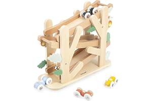 Janod Discesa in Legno a 3 Livelli-Scivolo a Formica con 4 macchinine Incluse-Giocattolo per la Prima Infanzia-Abilità motoria fine-da 1 anno-J04038, J04038