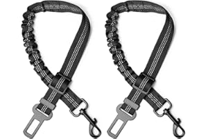 BAGUUARAY Cintura Sicurezza Cani, 2 Pezzi Cintura di Sicurezza Regolabile Guinzaglio per Cani Auto con Assorbimento degli Urti Elastico e Riflettente Fili per Tutte Cani e Gatti (Nero)