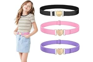 ARROMI Pack of 3 Children's Belts, Heart Shape Belt for Girls, Elastic Waist Belt for Dresses, Jeans, Trousers, Uniform (Black, Pink, Purple), multicoloured