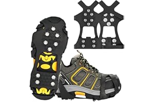 HUSHRICH Crampons Ice Cleats for Shoes and Boots, Anti Slip Traction Cleats Ice Snow Grips 10 Stainless Steel Spikes, Stretchy Winter Ice Grippers Spikes for Walking Climbing Hiking
