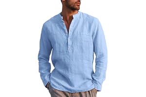 LVCBL - Camicia da uomo a maniche lunghe, estiva, per il tempo libero, in lino, vestibilità normale