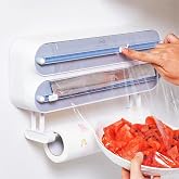 House of Quirk Magnetic Plastic Wrap Dispenser with Cutter, 3 in 1 Aluminum Foil and Plastic Wrap Organizer with Paper Towel 