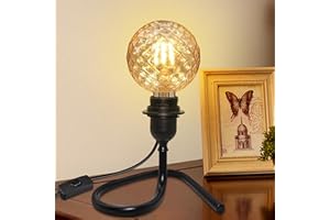 LQUNFYL Lampada da Tavolo, 240CM Cavo, Nero Metallo Portalampada E27 con Interruttore, Lampada da Scrivania, Lampada da Comodino, Supporto Triangolare Stabile, Stile Minimalista, Può DIY Paralume