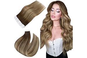 ‎EASYOUTH Easyouth Braun Tape in Extension Echthaar Tape in Haarverlangerung Remy Tape in Echthaar Extensions Mittelbraun Mix Honigblond und Mittelbraun 4/27/4 16 Zoll 40g