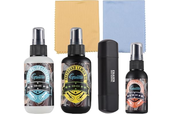 Vroomoto Gitarrrengöringsvårdssats Gripbrädeolja Gitarrgripbrädeolja Grepbräda Citronolja Gripbrädeolja 120ml String Care Oil 50ml Body Polish 120ml med Borstduk för Gitarrengöring