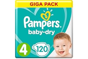 PAMPERS Baby-Dry, tamaño 4, (9 – 14 kg), Mega Plus, Pack 120 unidades