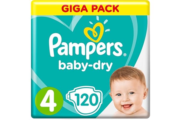 Pampers Baby Dry, Taille 4, 9–14 kg, Mega Plus Pack, 120 Pièces