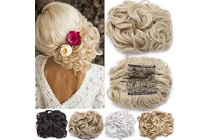 MY-LADY Short Messy Curly Dish Hair Bun Extension Easy Stretch hair Combs Clip in Ponytail Extension Scrunchie Chignon Tray Ponytail Hairpieces Bleach Blonde