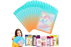 YAAVAAW Blau-orangefarbene Folienbeutel mit Druckverschluss, klein, geruchsdicht, Mylar-Beutel, holografische Verpackungsbeutel, 100 Stück, 10 x 15 cm, wiederverschließbare Aufbewahrungsbeutel