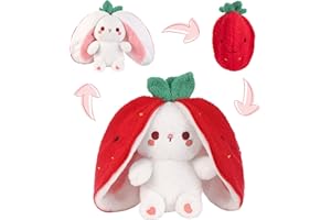 Edencomer Hasen Verstecken, Erdbeer-Hase Plüschtier mit Reißverschluss - Verwandelt Sich durch Umklappen in Kuschelhasen, Oster Geschenk für Kinder (10inch/ 25cm)