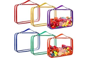 KKLOLAI 6 Colors Clear Toy Storage Bags PVC Organizing Bags with Zipper Reusable Waterproof Toy Bags with Handle, 12.6x9 inch Plastic Storage Bag for Board Games, Building Blocks, Puzzles