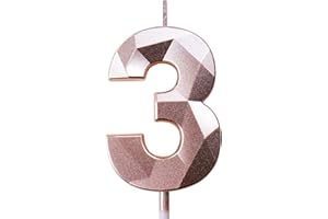 DERATTA Birthday Candles for Cakes 0-9 Number Candles Rose Gold Birthday Cake Candles for Anniversary Birthday Party Decorations Cake Toppers Number 3 Cake Candles