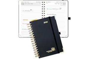 ‎POPRUN POPRUN Kalender 2026 Tagesplaner 21,5 x 14,5 cm, Tageskalender A5 1 Tag 1 Seite (Montag - Sonntag), Terminplaner (Jan.2026-Dez.2026) Ringbuch mit Hardcover, Plastiklineal - Schwarz