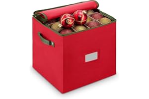 SNOWALVA Christmas Decoration Storage Box 4 Layers 64-Compartment Christmas Bauble Storage Box with Removable Lid for Delicate Christmas Bauble Storage Xmas Ornament Storage Container with Dividers,Red
