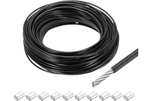 QUARKZMAN 98Ft(30m) Cavo Acciaio Inossidabile 304 Fune 1/8"(3mm) Rivestito in Vinile con 10Pz Manicotti in Alluminio per Appendere, Filo Stendibiancheria per Esterno, Sollevare Nero