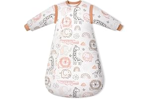 Yoofoss Saco de Dormir para Bebé Mangas Extraíbles 3.0 TOG Algodón Frío Invierno Manta Envolvente para Dormir Súper Cálido 67 cm para Unisex Niñas Niños 0-6 Meses- Marrón Jirafa