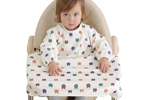 Yiupea Bavaglino per Bambini con Maniche Lunghe da Attaccare al Seggiolone da 6 a 24 mesi, Bavaglino per lo Svezzamento Impermeabile e Facile da Pulire, Lavabile in Lavatrice