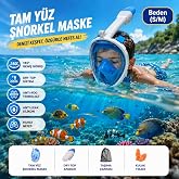 HyMark Tam Y&uuml;z Şnorkel Maske (S-M) Beden Panoramik G&ouml;r&uuml;şl&uuml; Deniz G&ouml;zl&uuml;ğ&uuml; Dry Top Sistem Şnorkel Seti