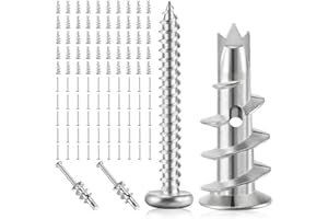 TAPVAI Fisher 100Pcs Tasselli per cartongesso, 50 Viti + 50 Ancoraggi, Tasselli Autoperforanti per Cartongesso