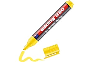 edding 330 Marqueur permanent - jaune - 1 stylo - pointe biseautée 1-5 mm - sèche vite, résiste à l'eau et aux frottements - pour carton, plastique, bois, métal, verre