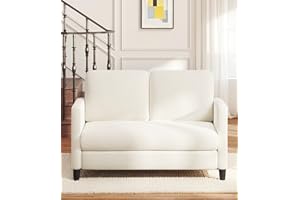 Domusensus 2 Sitzer Sofa, 2 Sitzer Kleinsofa, Ganz aus Holz-Couch, Teddy Fleece Zweisitzer-Kleinsofa, Werkzeugfrei 2er Sofa, 2-Sitzer-Sofa, für Wohnzimmer, Schlafzimmer, Büro, Jugendzimmer, Beige