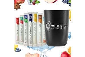 WUNDER ZAHNSTOCHER Wonder toothpicks with Flavor - 80 Individually Packaged toothpicks + 1 Toothpick Holder - Fresh Breath - Elegant Aluminum Holder for Our toothpicks (Black Holder + 80-Single Pack)