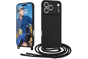 Ethanger Handyband für iPhone 17 Pro Hülle mit Band [Kompatibel mit Magsafe] Flüssig Silikon Necklace Handyhülle Magnetische Schutzhülle zum Umhängen Kordel für iPhone 17 Pro Schwarz