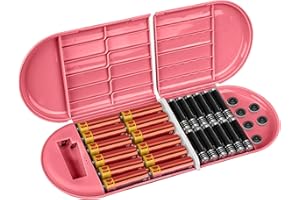 Linkidea Custodia per Batterie con Tester, Organizer Portatile per Batterie Compatibile con 12 Batterie AA e 12 Batterie AAA, Scatola per Batterie a Strato Singolo (Rosa)