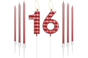 MCISKIN Red 16th Birthday Candles, Girls Boys 16th Birthday Decorations, Red Birthday Number 16 Candles, Happy Birthday Candle, Red Cake Candles Topper for Women Men Birthday Party Wedding Anniversary