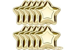 REOFREY Lot de 10 assiettes en carton jetables en forme d'étoile dorée de 17,8 cm, motif pentagramme pour Noël, Halloween, dîner, mariage, anniversaire, pique-nique, amuse-bouches, fruits, desserts, vaisselle