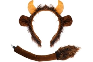 XEPST Set di costume per corna di toro, orecchie e coda di mucca, con corna di bue, fascia e coda di toro, per cosplay, feste di compleanno e Halloween
