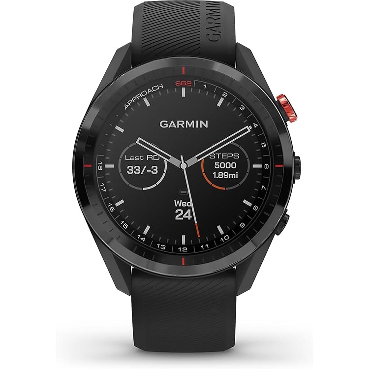 Garmin Approach S60 GPS-Golf-Uhr mit Schwarz Silikon Band, Schwarz 