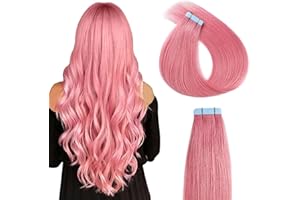 YILITE Tape in Hair Extensions Human Hair Hot Pink 16 inches 10pcs 20g/pack Invisible Straight Seamless Skin Weft Remy Hair Extensions Silky Tape Hair Extensions Real Human Hair (16 inches #Hot Pink)