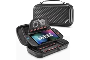 JSAUX Torba kompatybilna z Nintendo Switch 2 2025, ochronna twarda torba z 15 przegródkami na karty do gry, przenośna torba podróżna na konsolę Switch 2 i akcesoria, czarna