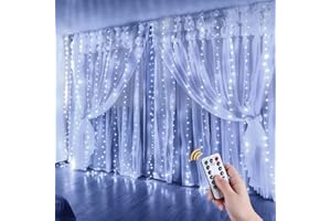 Anpro Kurtyna świetlna, 3 m x 3 m, 300 diod LED, USB, łańcuch świetlny LED, kurtyna świetlna, łańcuch świetlny z 8 trybami, dekoracja na imprezę, do sypialni, oświetlenie wewnętrzne, zimna biel