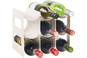 mDesign Práctico Estante para Botellas de Vino – Botelleros para Vino y Otras Bebidas para Guardar hasta 9 Unidades – Vinoteca de plástico de pie – Crema