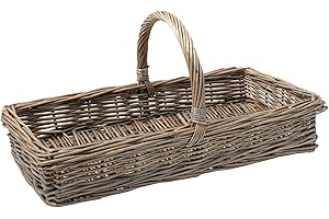Arthur Cameron Light Grey Rectangular Wicker Trug Basket with Handle (Small)