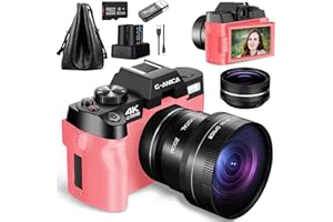 G-Anica 4K Digital Cameras for Photography，48MP/60FPS Video Camera for Vlogging, WiFi & App Control Vlogging Camera for YouTube, Small Camera with 32GB TF Card.Wide-Angle & Macro Lens(Pink)