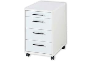 Stella Trading Inno4Home INNO4HOME-Cajonera con Ruedas (4 cajones, Color Blanco Mate), Madera de ingeniería, Contenedor rodante