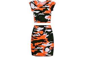 jolly rascals Girls Neon Skirt and Crop Top Set Viscose Crew Neck - Short Sleeves - Machine Washable - Camouflage - Summer