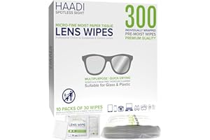 HAADI Glasses Cleaner Wipes 300 Individually Wrapped Lens Wipes Multipurpose Suitable for Spectacle Lenses, Cameras, Binoculars, Mirrors, Screens, Optical and Electronic Devices