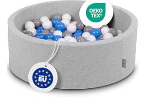 KiddyMoon Piscine À Balles pour Bébé Rond 90X30cm/200 Balles 7Cm Fosses À Boules Jouet Enfant, Gris Clair: Gris/Blanc/Bleu