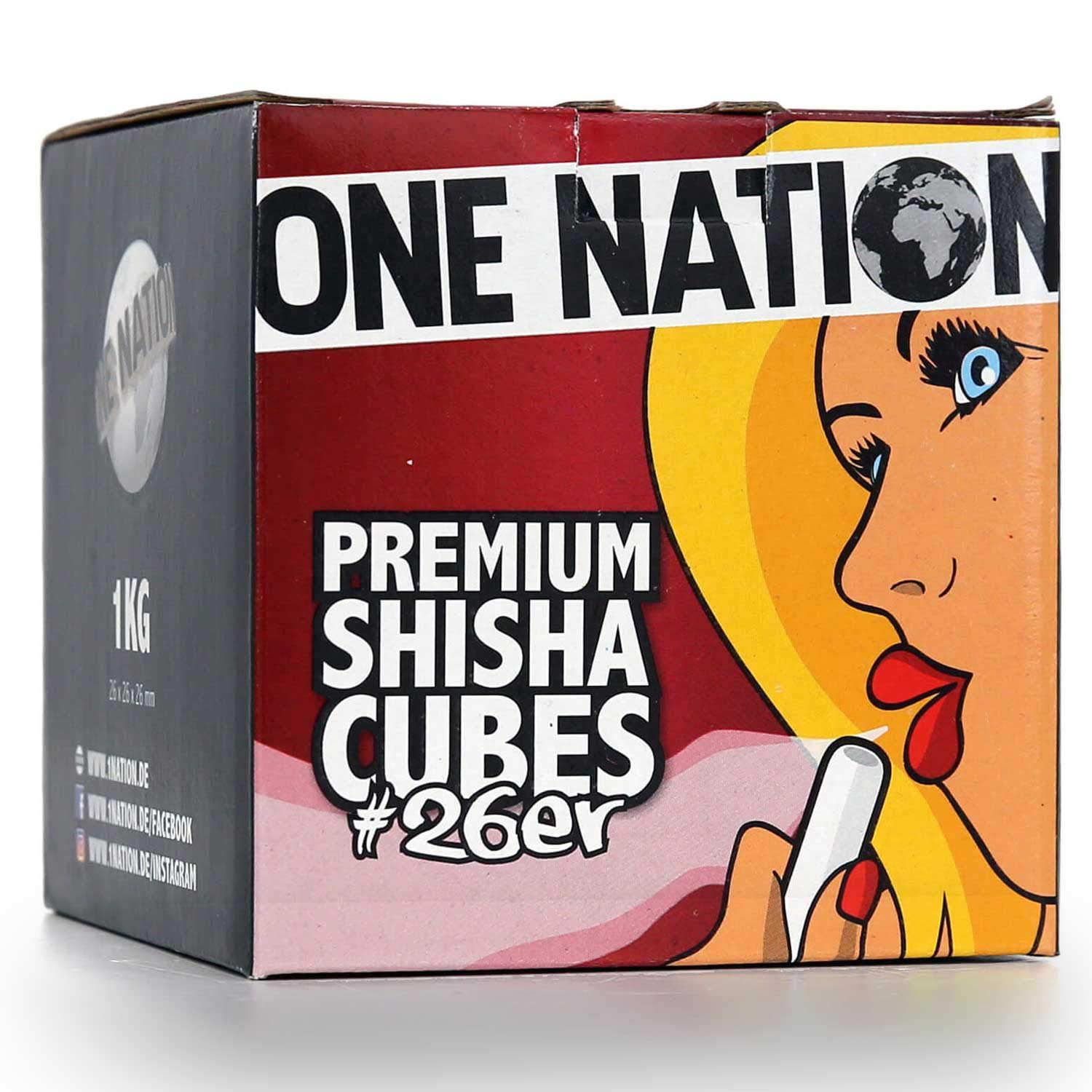 Eén NATION | Premium 26 shisha kokos natuurlijke houtskool, waterpijp charcoal shisha van 100% kokosschil - max. 120 minuten brandtijd, sterke hitte, zonder smaak en chemische toevoegingen, 1 kg