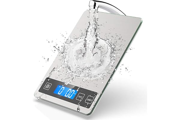 NBPOWER Balance de cuisine, numérique, 10 kg, en acier inoxydable et verre trempé, avec grande surface de pesage, précision de 1 g, balance alimentaire, de ménage