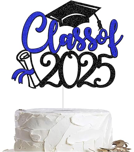 Lot De 48 Décorations Jetables Pour Cupcakes De Remise De Diplôme 2025, 6 Styles Noirs Et Dorés, Décorations De Gâteau De Remise De Diplôme 2025 à Paillettes